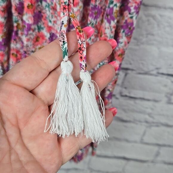 Big Girls Rare Editions Sleeveless Floral Print Skater Dress Keyhole Tassel Tie - Picture 3 of 9